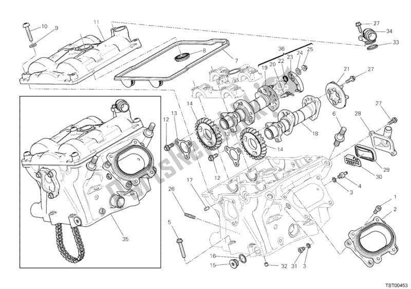 Alle onderdelen voor de Verticale Kop van de Ducati Superbike 1199 Panigale S 2012